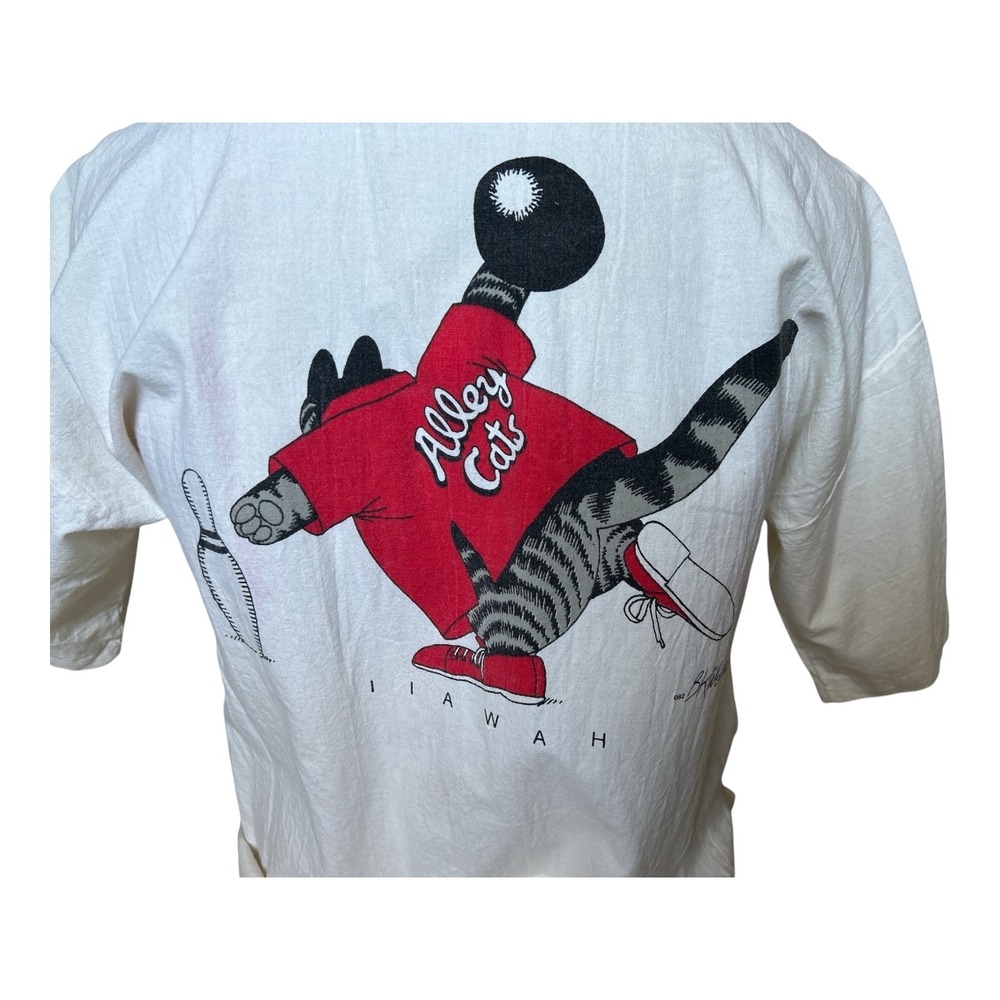 Vintage 80s 90s B Kliban Bowling Ball Alley Cat Shirt S Distressed Thrashed